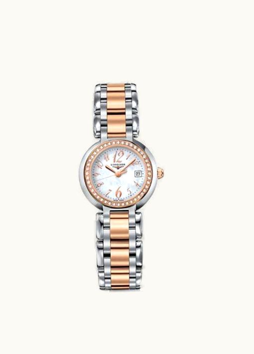 Longines PrimaLuna Quartz 26.5 Stainless Steel / Pink Gold / Diamond / MOP - Arabic / Bracelet