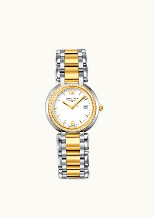 Longines PrimaLuna Quartz 30 Stainless Steel / Yellow Gold / Diamond / White / Bracelet