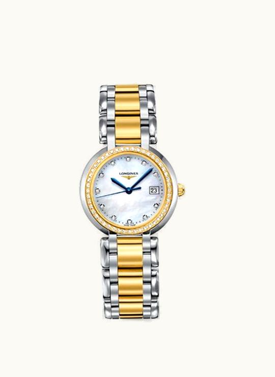 Longines PrimaLuna Quartz 30 Stainless Steel / Yellow Gold / Diamond / MOP / Bracelet