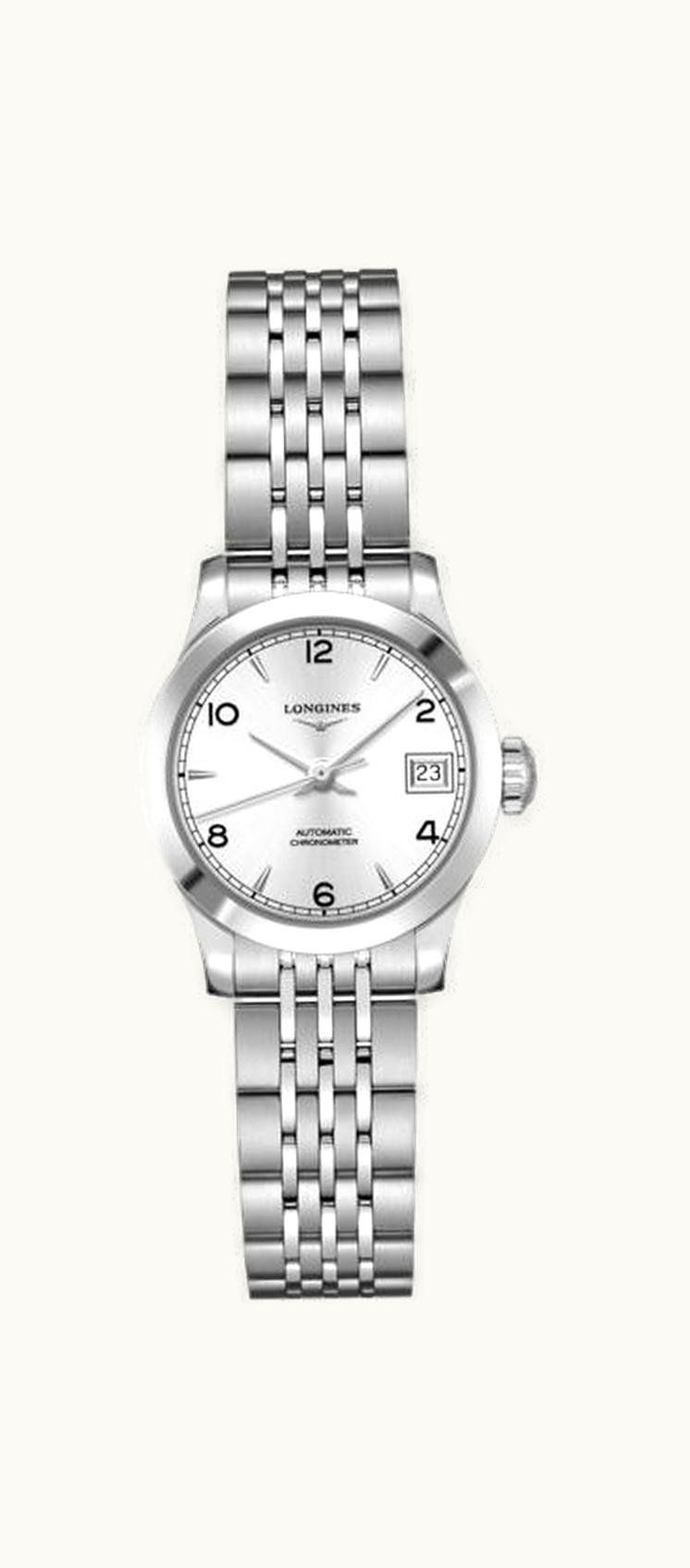 Longines Record 26mm Stainless Steel / Silver-Arabic / Bracelet