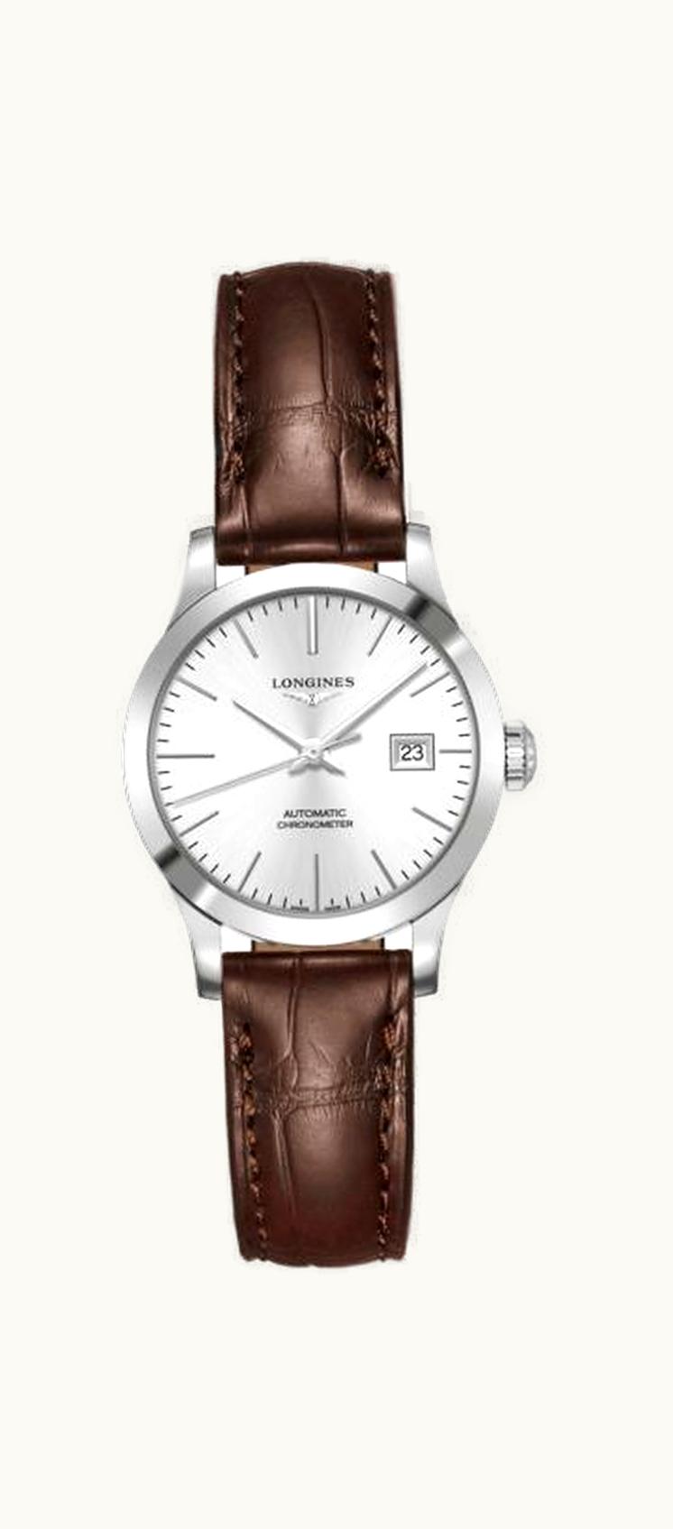 Longines Record 30mm Stainless Steel / Silver / Alligator