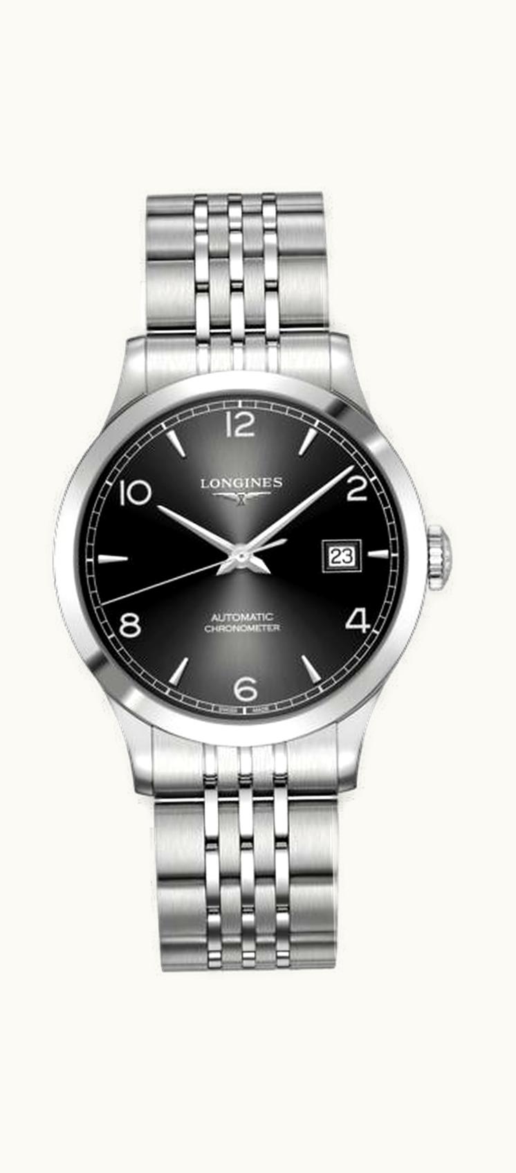 Longines Record 38.5mm Stainless Steel / Black Arabic / Bracelet