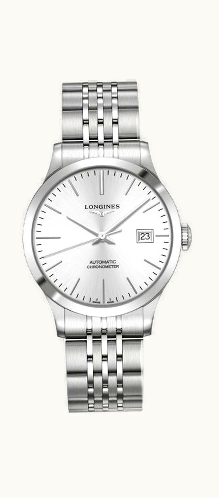 Longines Record 38.5mm Stainless Steel / Silver / Bracelet