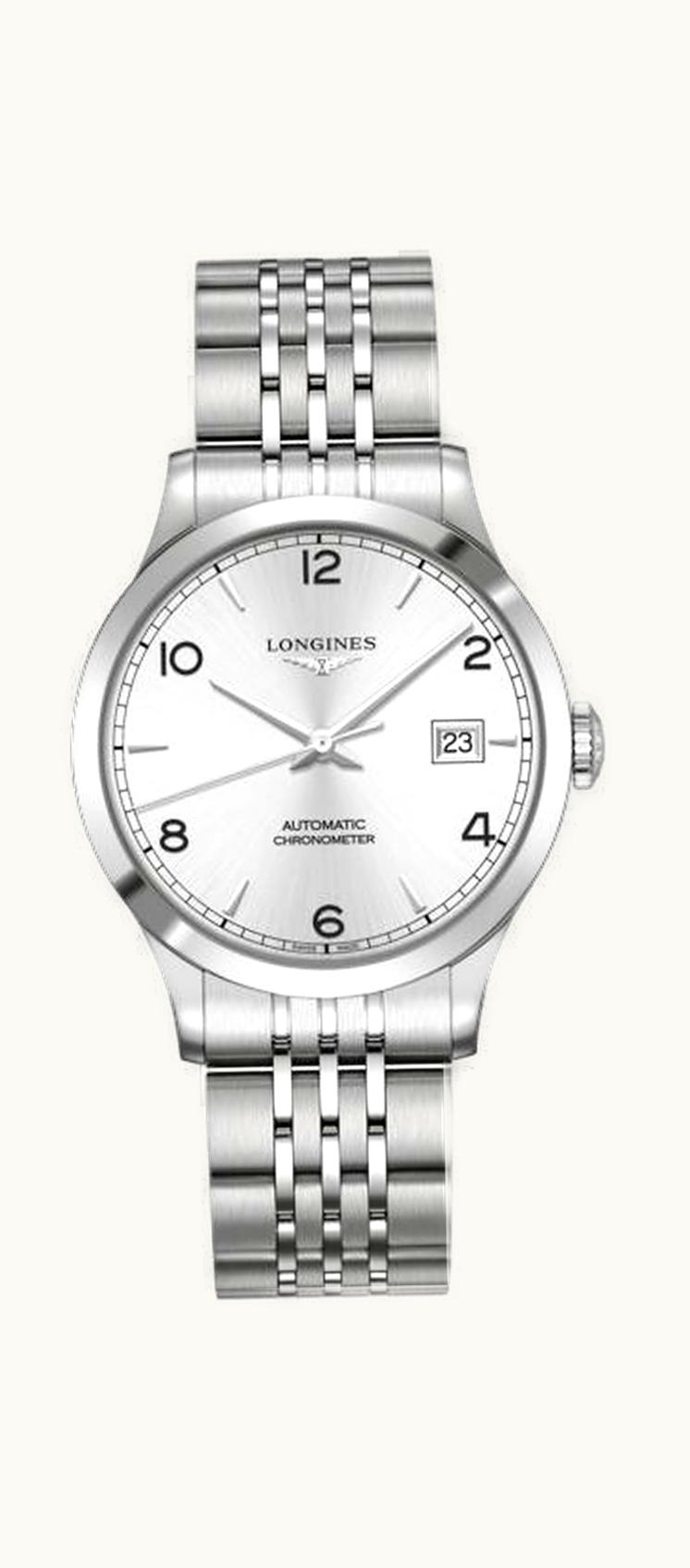 Longines Record 38.5mm Stainless Steel / Silver-Arabic / Bracelet