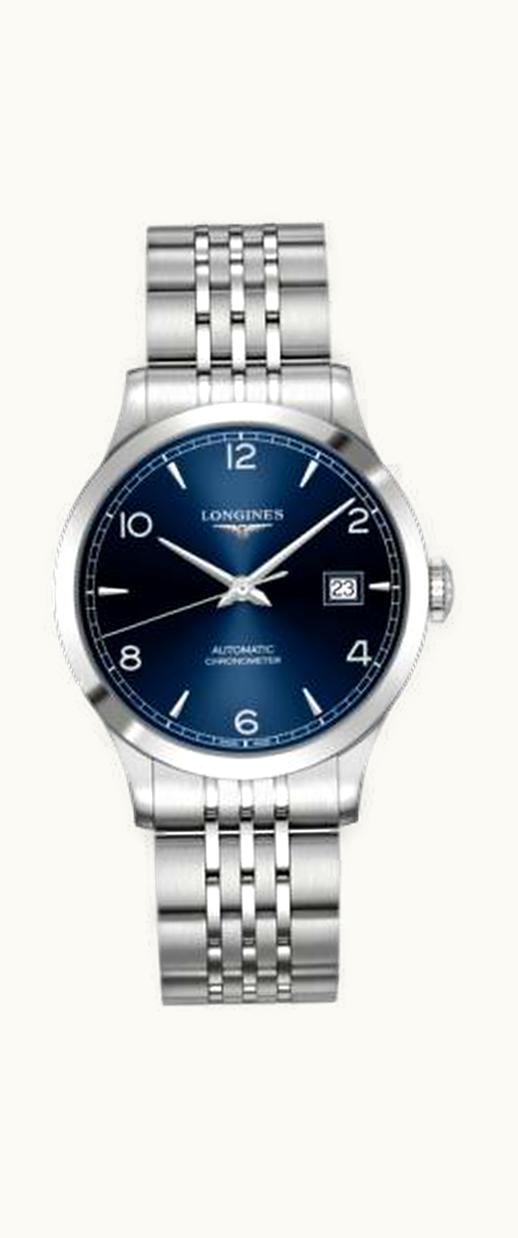 Longines Record 38.5mm Stainless Steel / Blue-Arabic / Bracelet