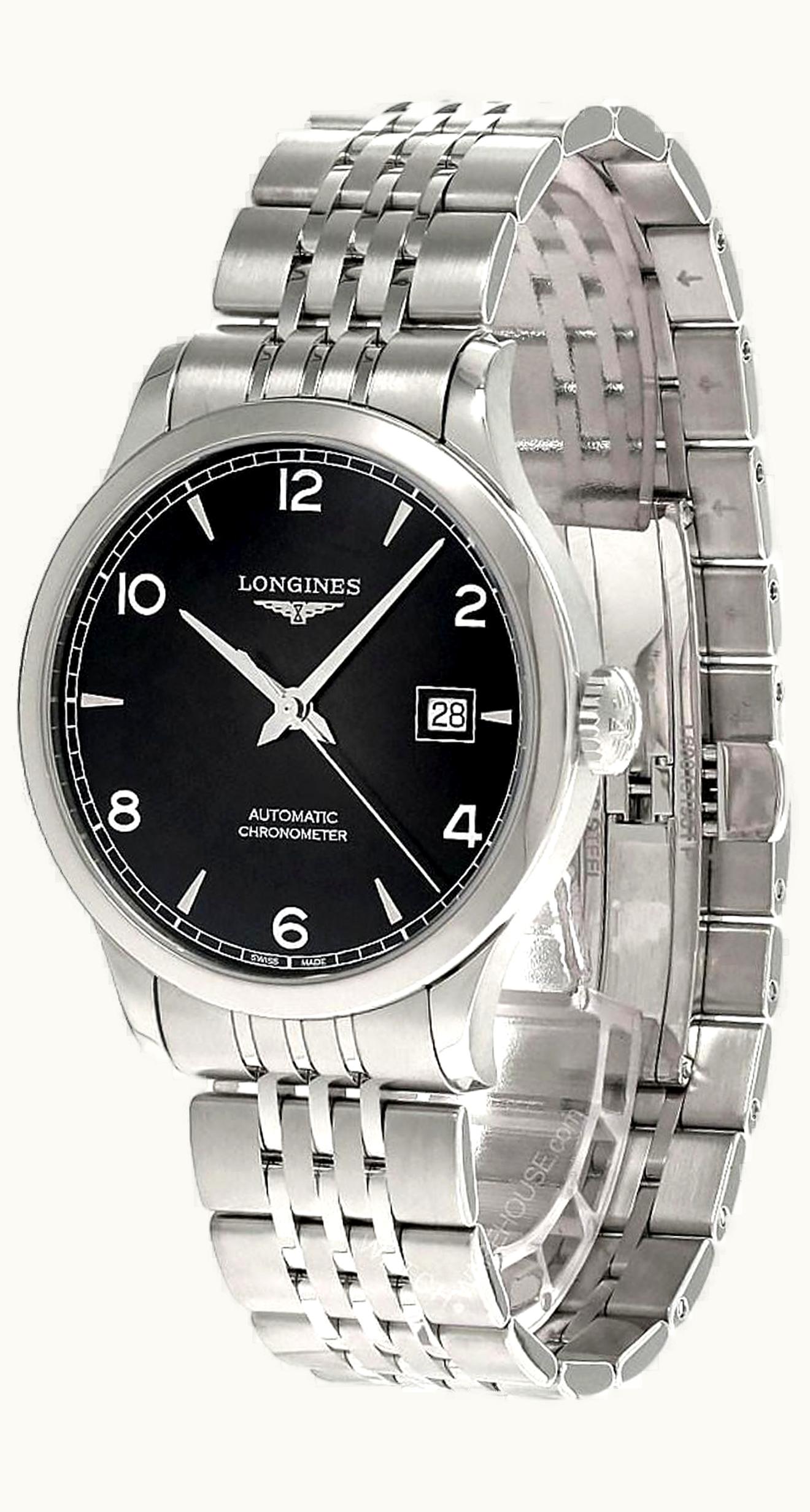 Longines Record 40mm Stainless Steel / Black-Arabic / Bracelet
