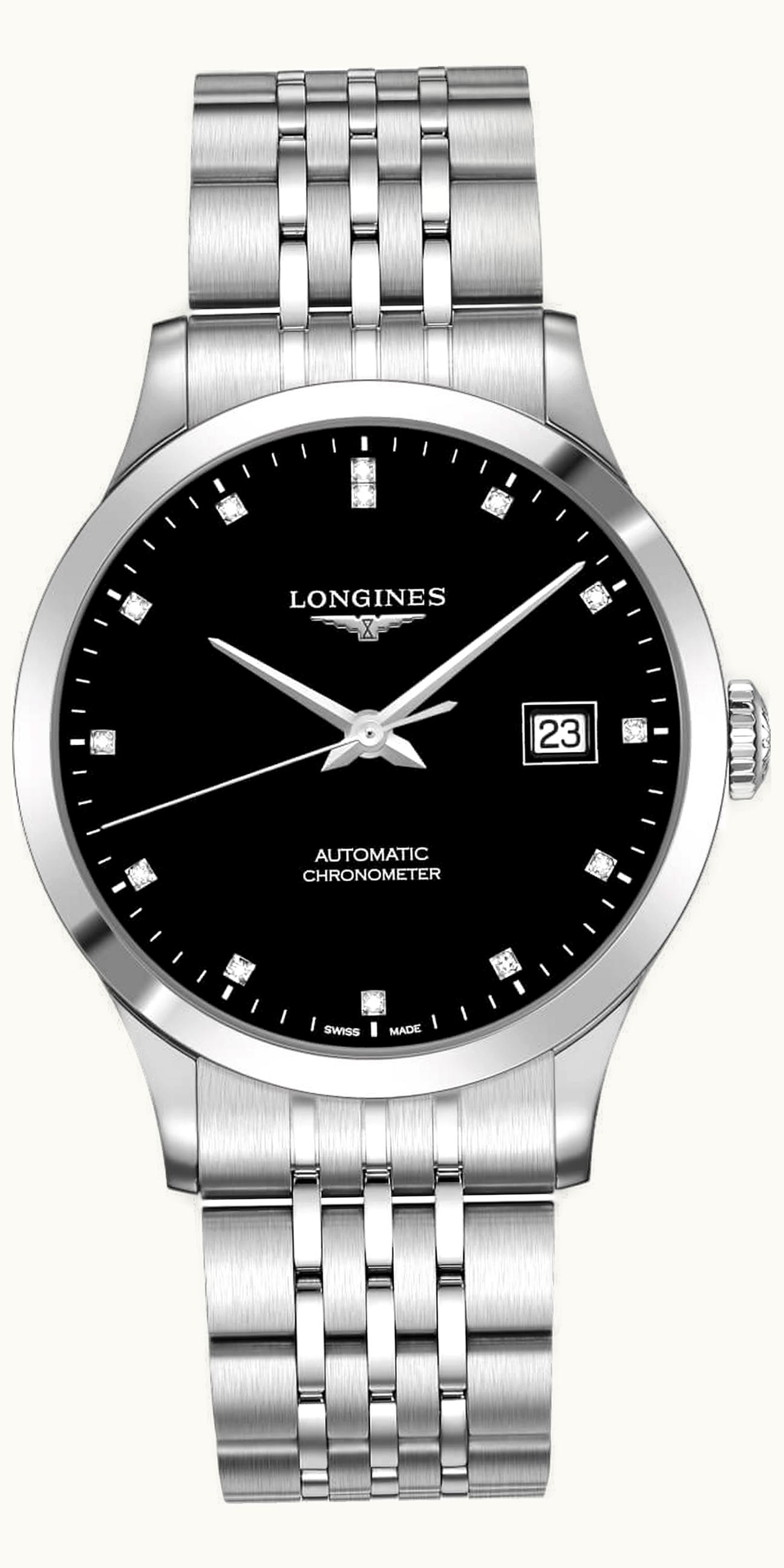 Longines Record 40mm Stainless Steel / Black-Diamond / Bracelet
