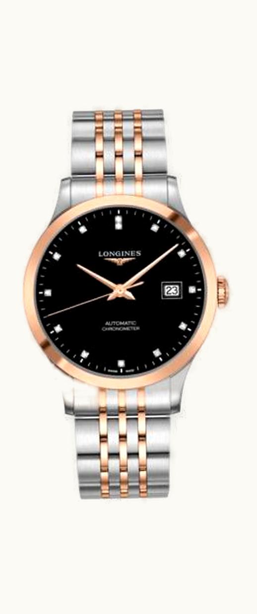 Longines Record 40mm Stainless Steel / Pink Gold / Black-Diamond / Bracelet