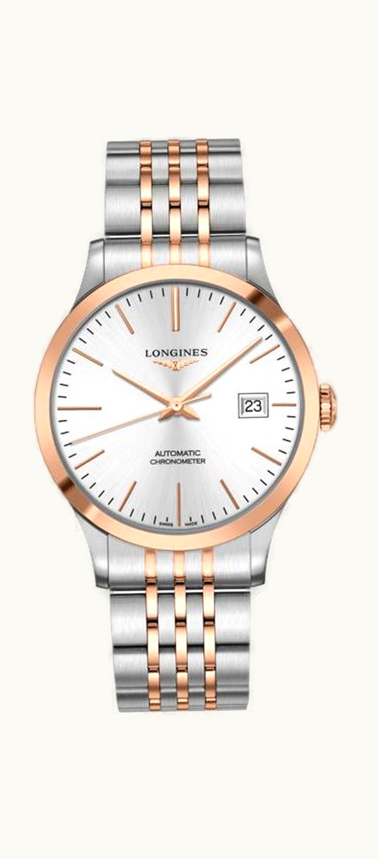 Longines Record 40mm Stainless Steel / Pink Gold / Silver / Bracelet
