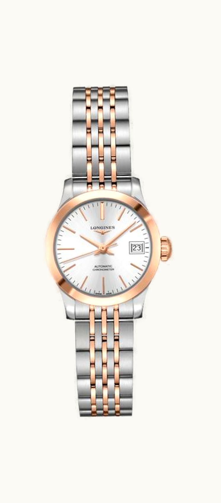 Longines Record 26mm Stainless Steel / Pink Gold / Silver / Bracelet
