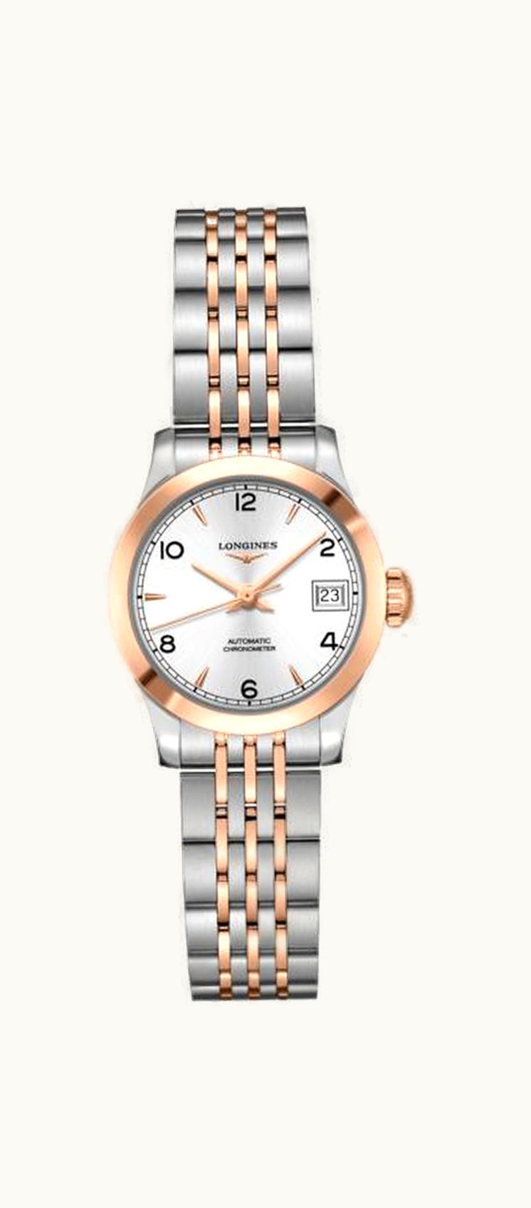 Longines Record 26mm Stainless Steel / Pink Gold / Silver-Arabic / Bracelet
