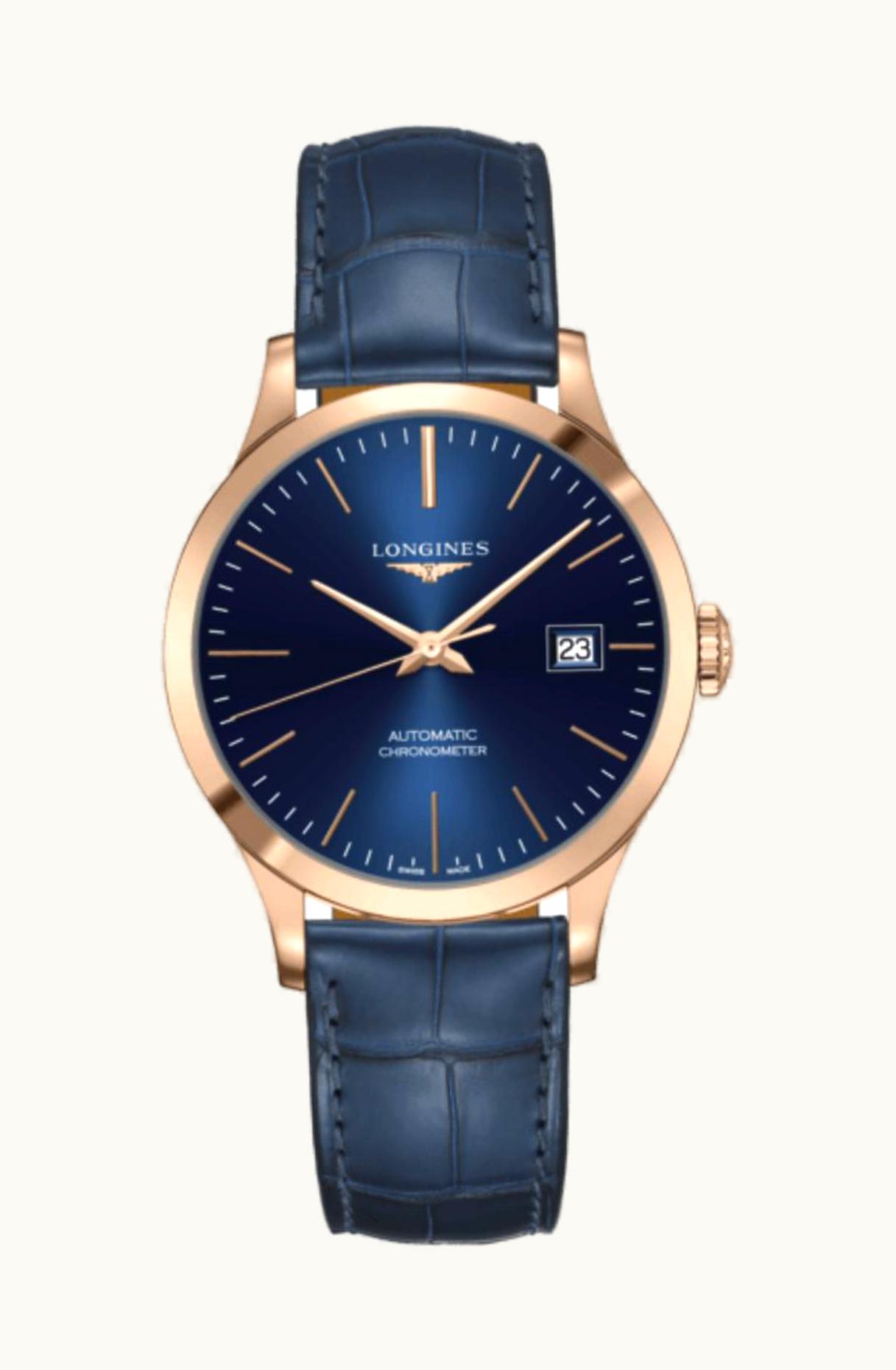 Longines Record 40mm Stainless Steel / Blue-Arabic / Alligator