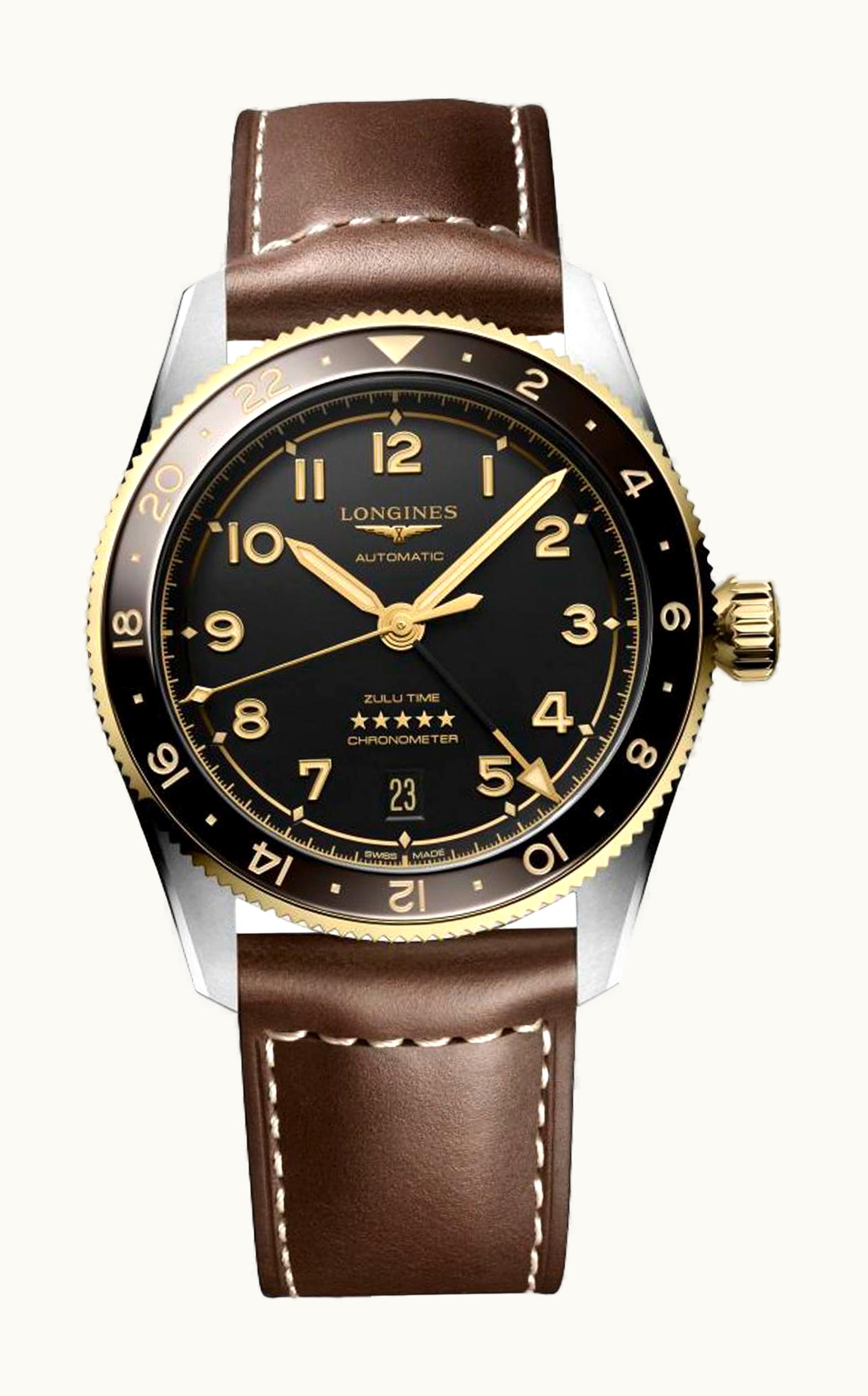 Longines Spirit Zulu Time 39 Stainless Steel - Yellow Gold / Anthracite / Strap