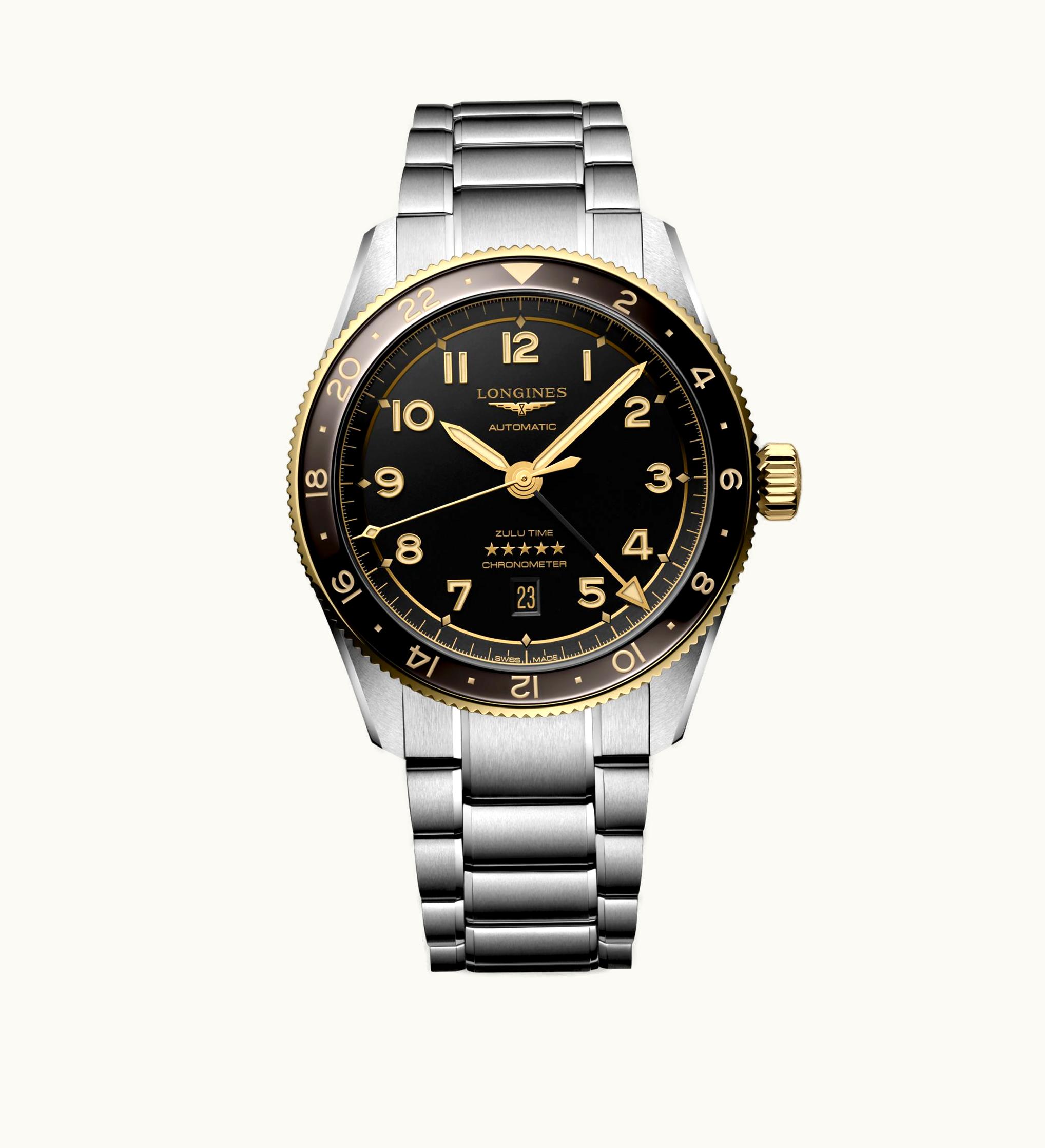 Longines Spirit Zulu Time 42 Stainless Steel - Yellow Gold / Anthracite / Bracelet