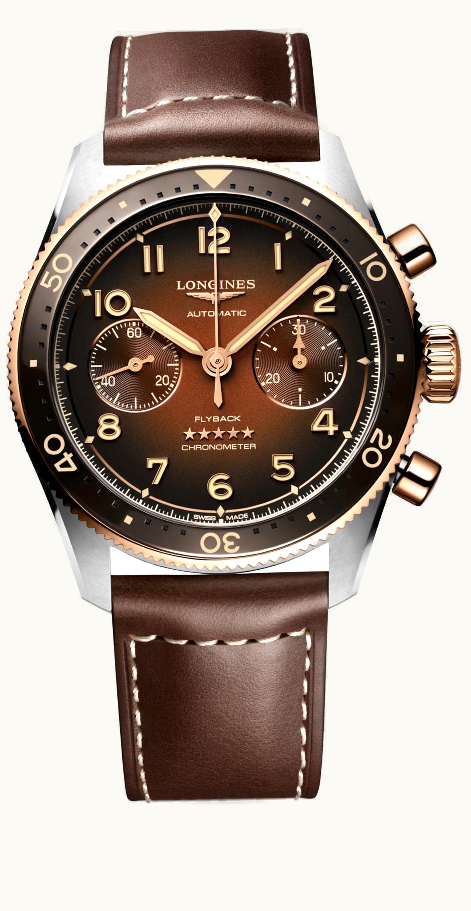 Longines Spirit Flyback 42 Stainless Steel - Pink Gold / Brown