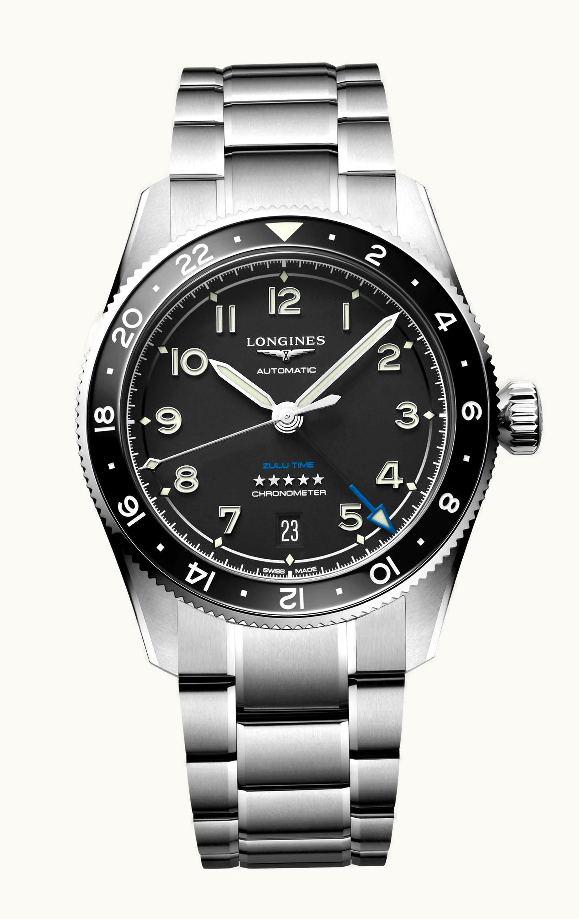 Longines Spirit Zulu Time 39 Stainless Steel / Black / Bracelet