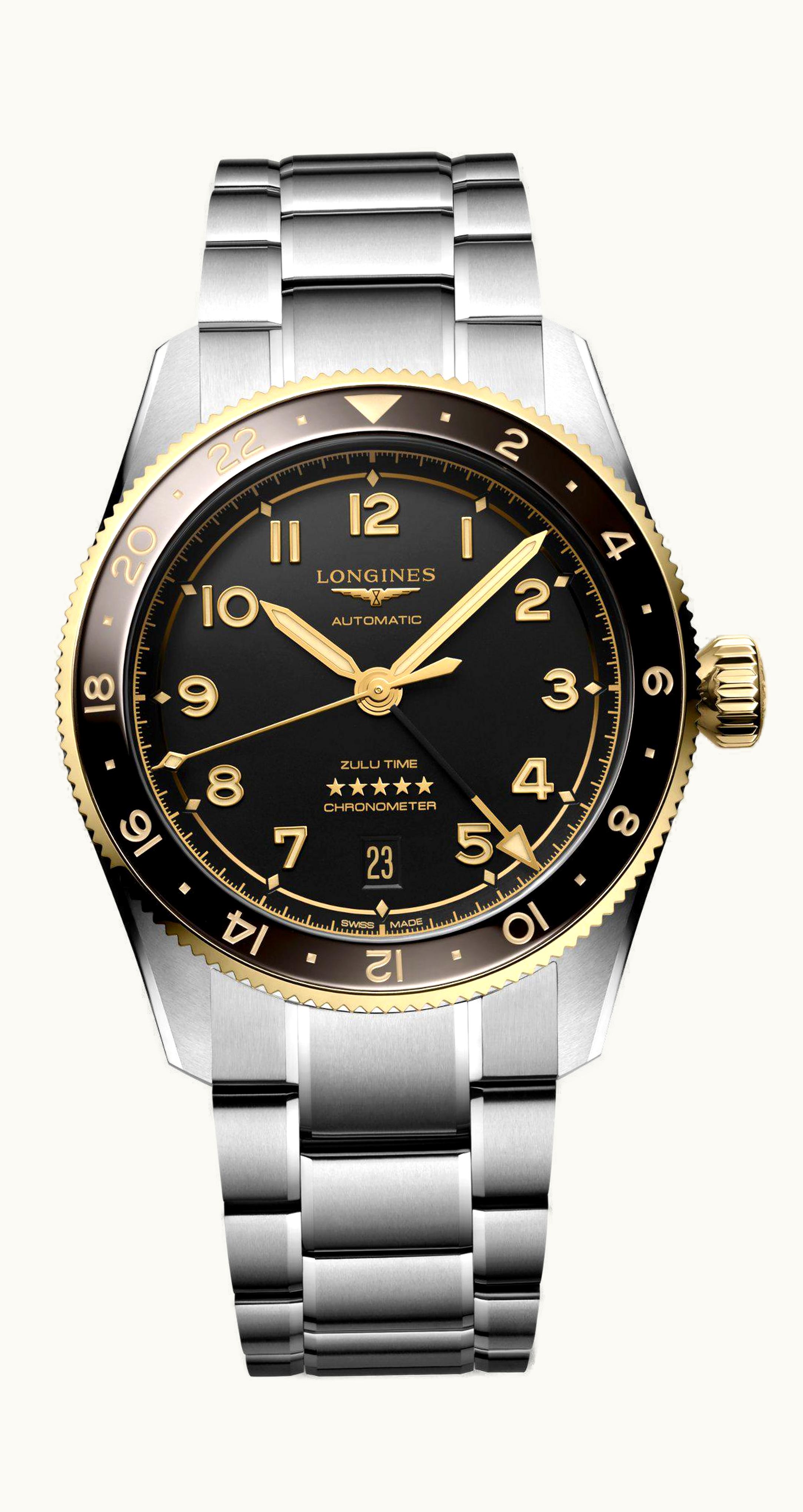 Longines Spirit Zulu Time 39 Stainless Steel - Yellow Gold / Anthracite / Bracelet