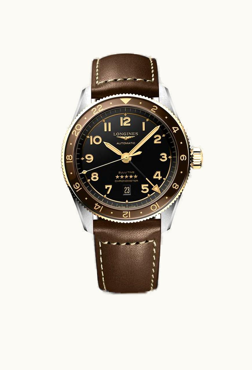 Longines Spirit Zulu Time 42 Stainless Steel - Yellow Gold / Anthracite / Strap