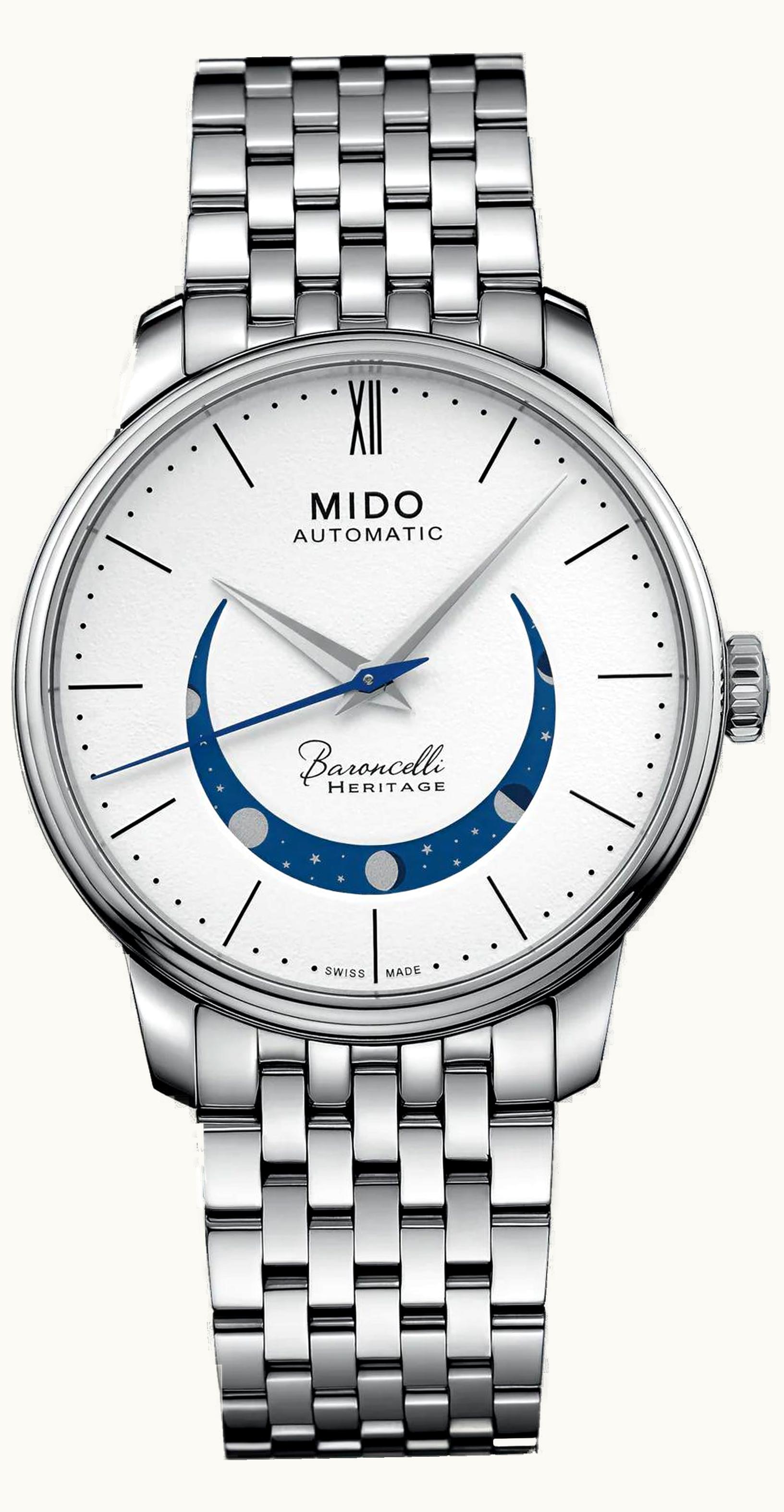 Mido Baroncelli Heritage Smiling Moon 39 Stainless Steel / White