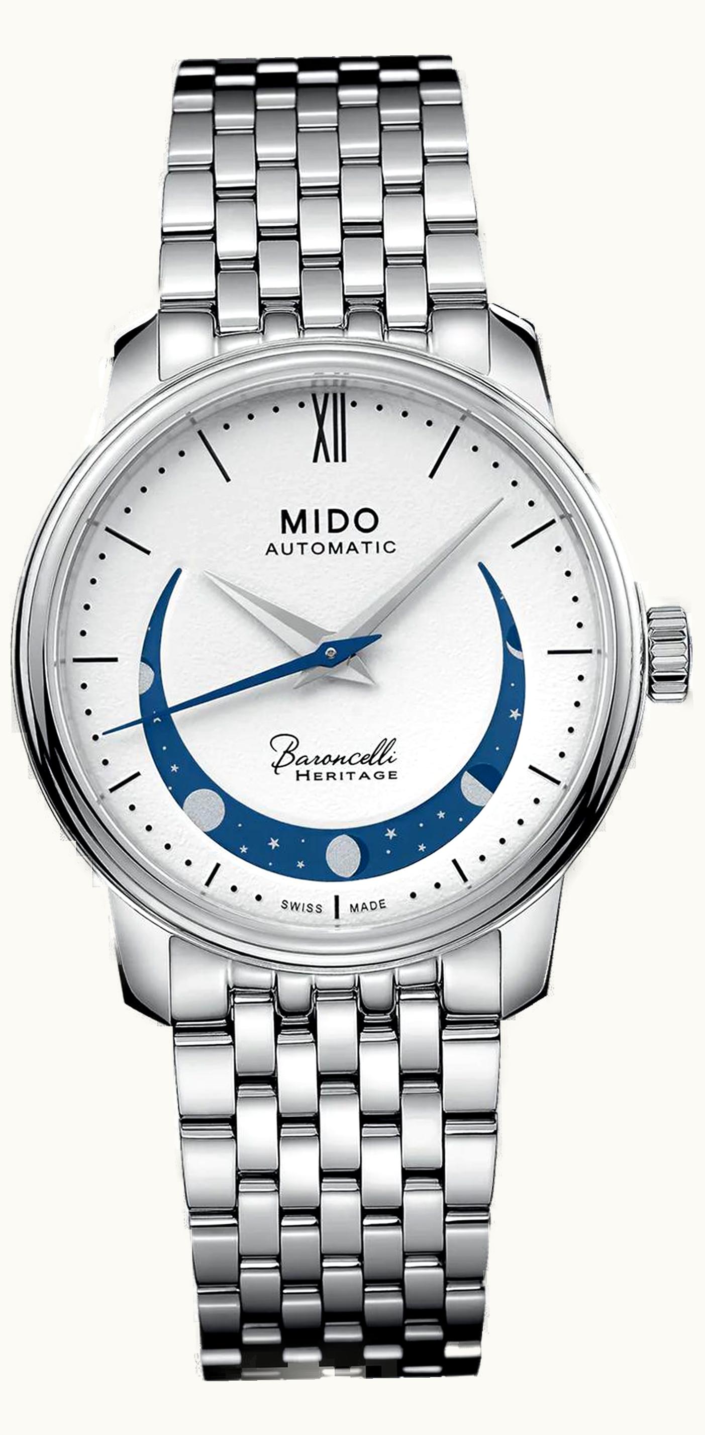 Mido Baroncelli Heritage Smiling Moon 33 Stainless Steel / White