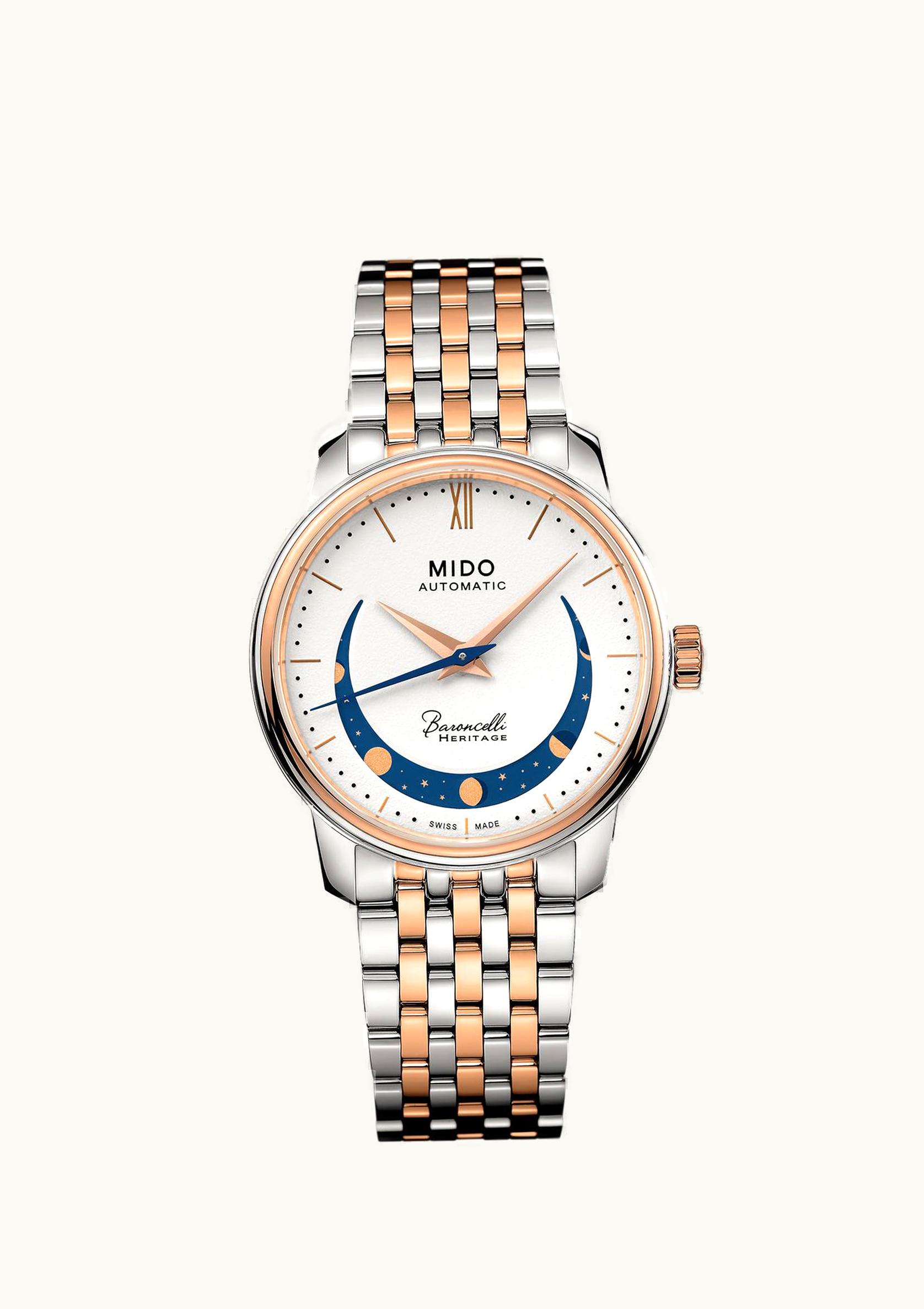 Mido Baroncelli Heritage Smiling Moon 33 Stainless Steel - Rose Gold / White