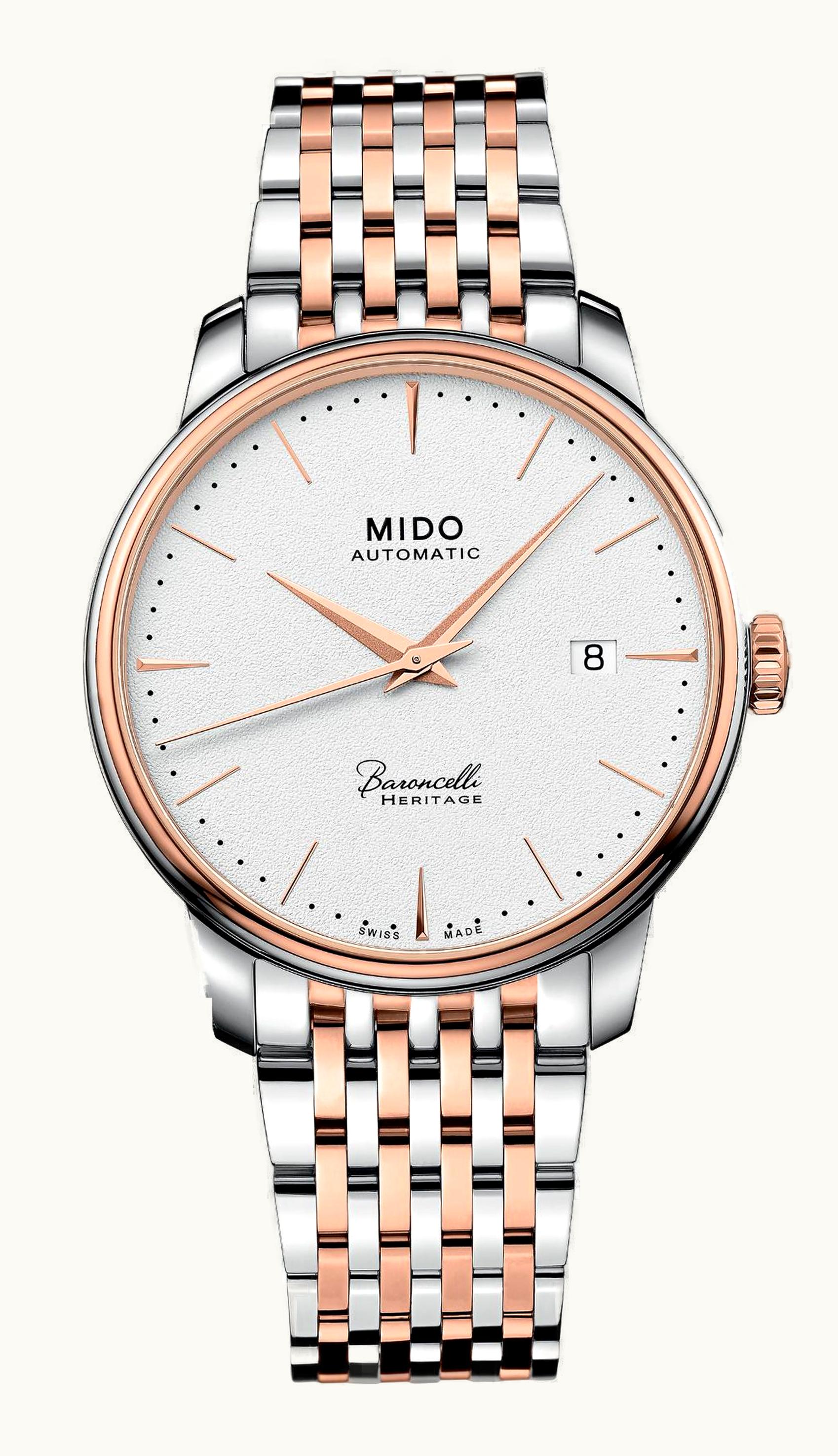 Mido Baroncelli Heritage Stainless Steel - Rose Gold / White