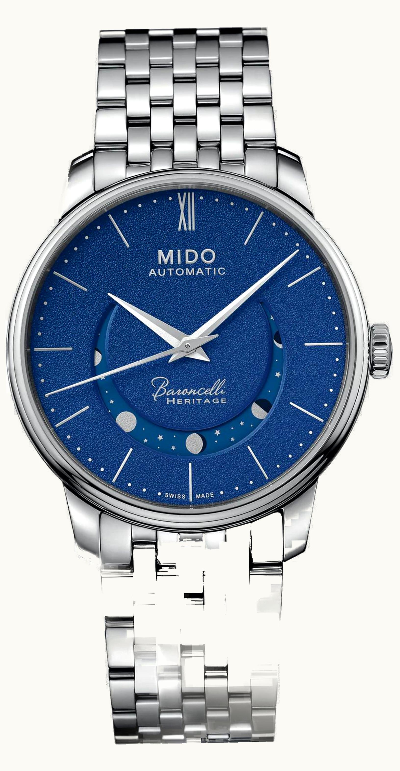Mido Baroncelli Heritage Smiling Moon 39 Stainless Steel / Blue