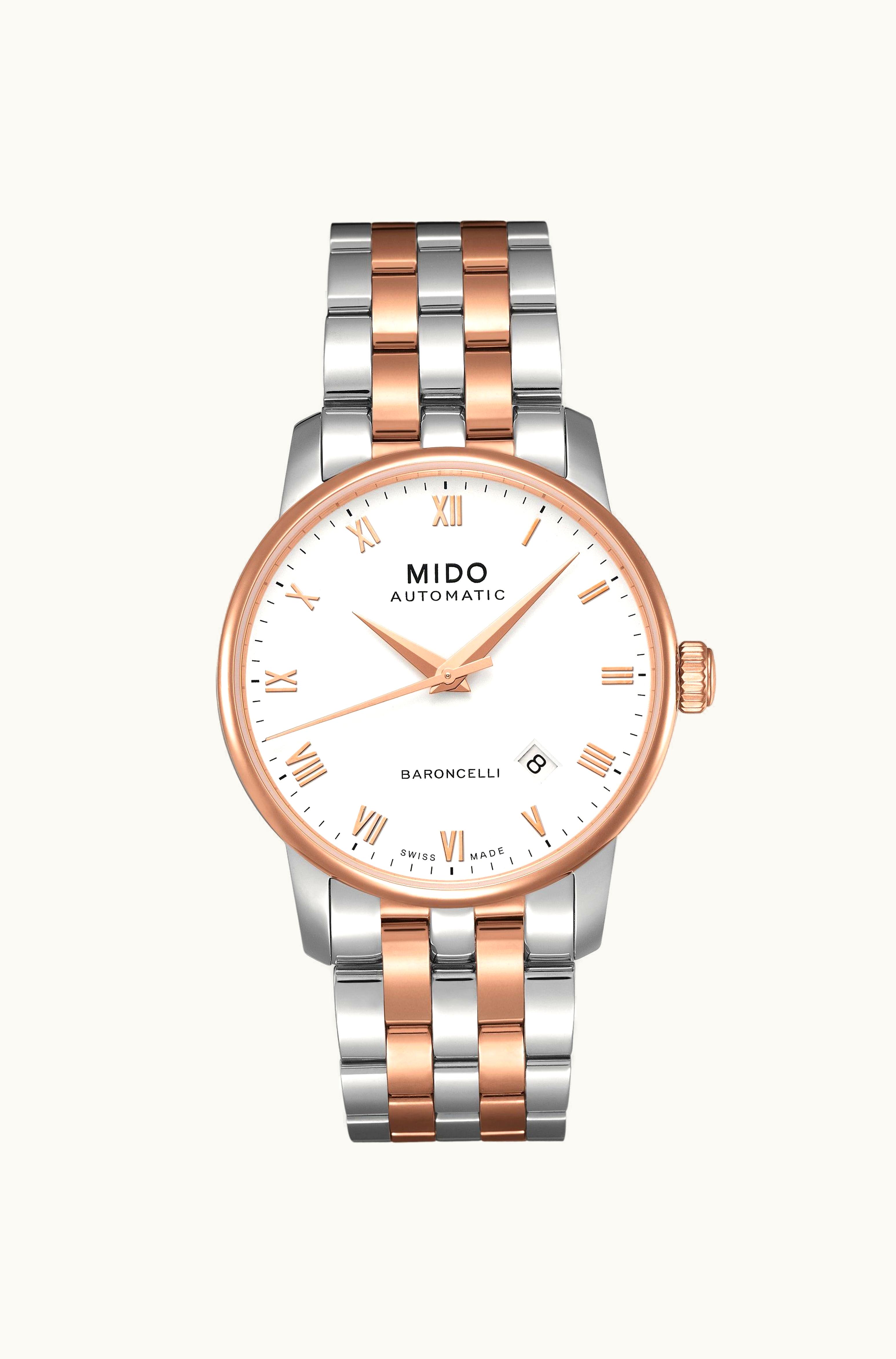 Mido Baroncelli Tradition Stainless Steel - Rose Gold / White / Bracelet