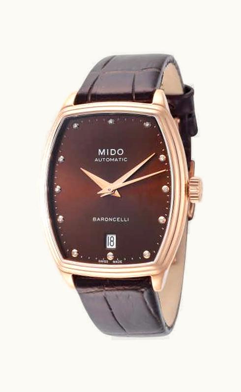 Mido Baroncelli Tonneau Lady Rose Gold / Brown - Diamond