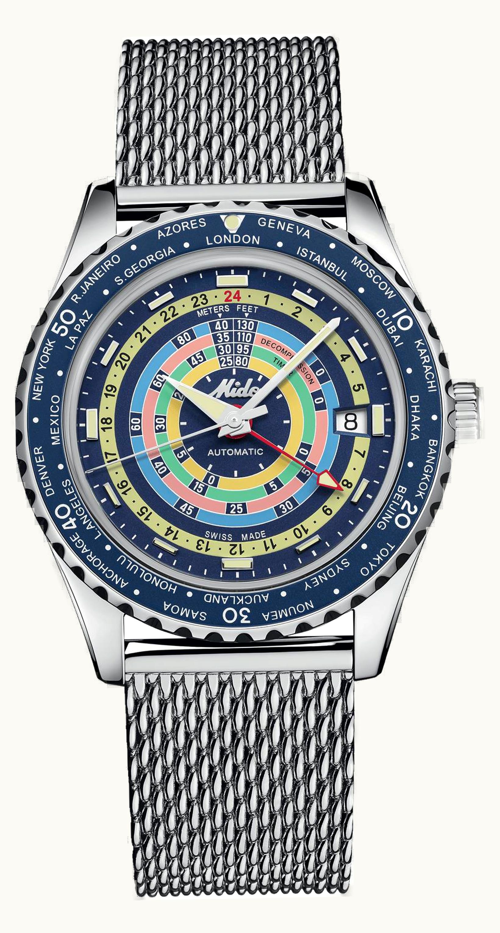 Mido Ocean Star Decompression Worldtimer Stainless Steel / Blue M026.829.17.041.00