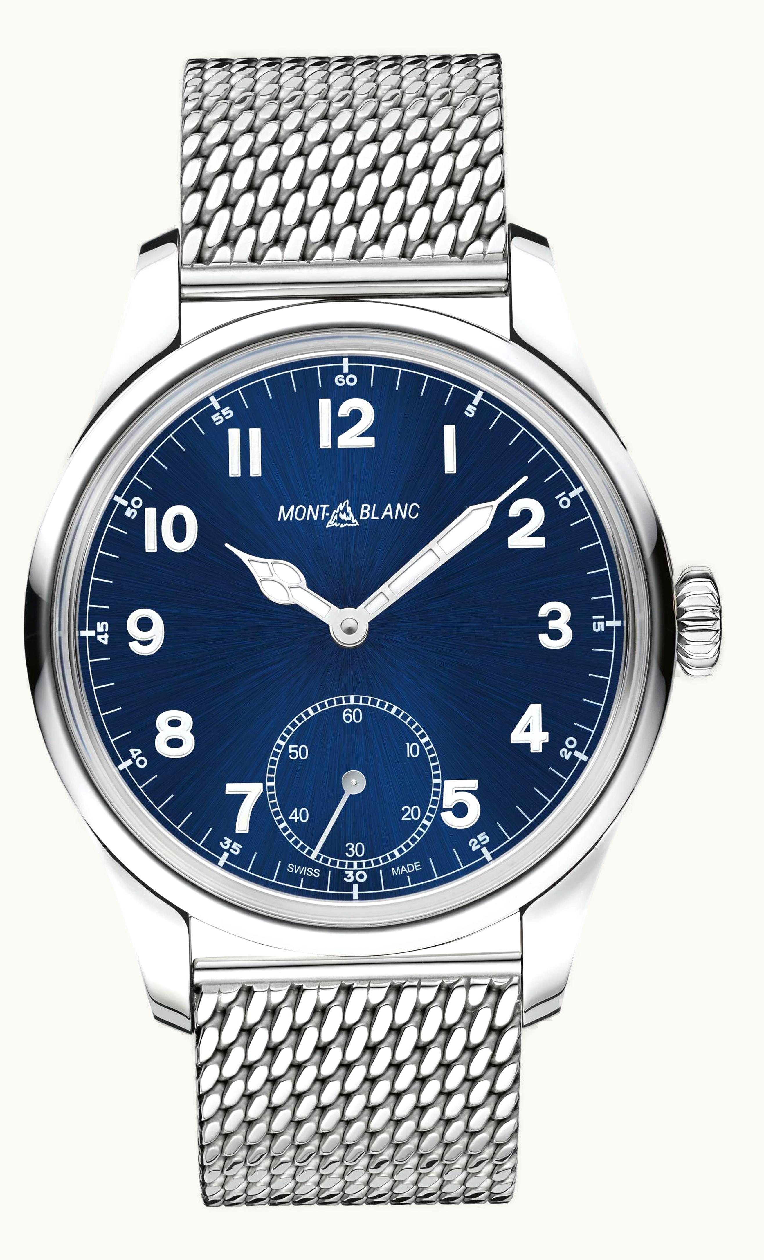 Montblanc 1858 Manual Small Second Stainless Steel / Blue / Mesh