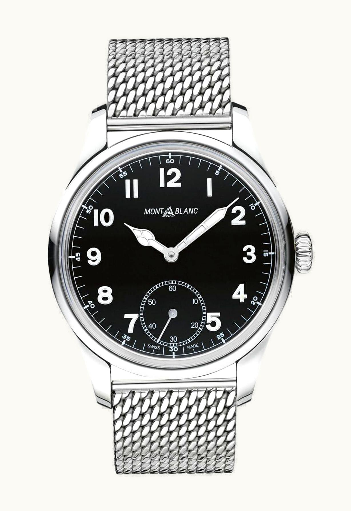 Montblanc 1858 Manual Small Second Stainless Steel / Black / Mesh