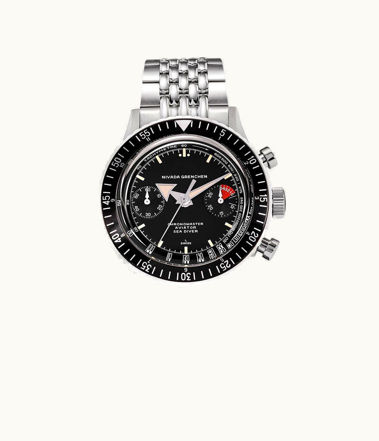 Nivada Grenchen Chronomaster Aviator Sea Diver Manual Stainless Steel / Black / Bracelet