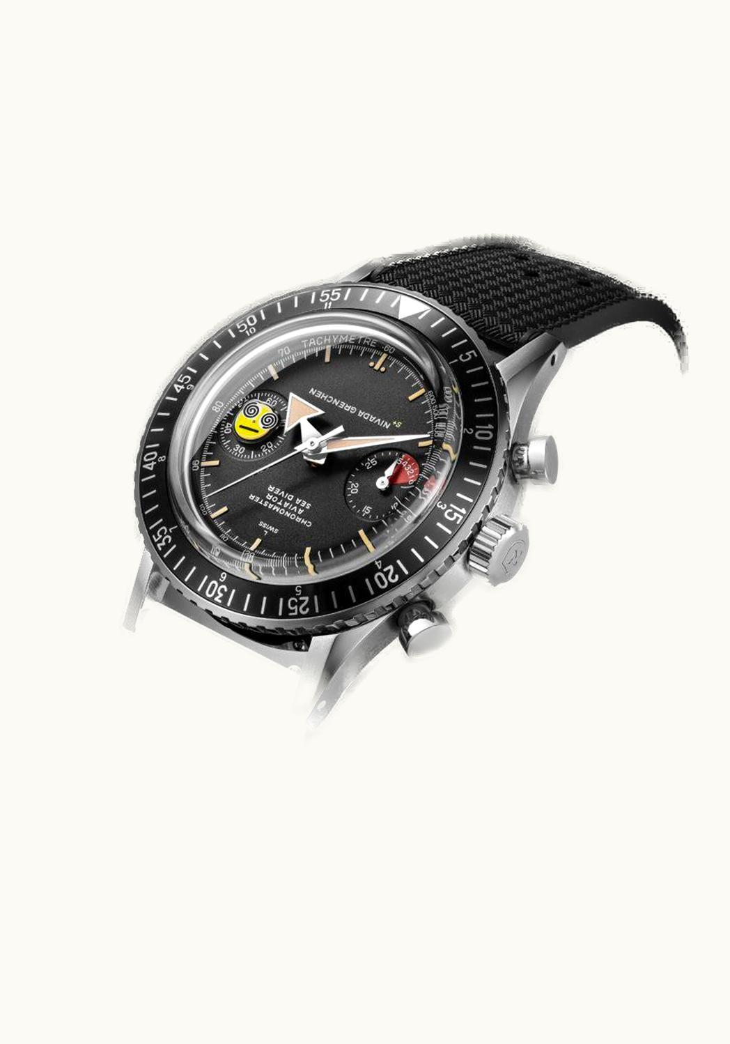 Nivada Grenchen Chronomaster Aviator Sea Diver Manual Stainless Steel / Black / Rubber Tropic