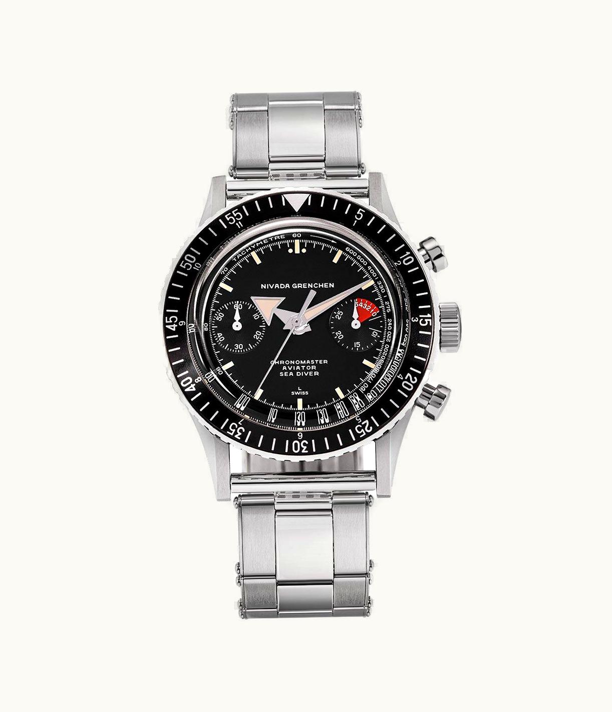 Nivada Grenchen Chronomaster Aviator Sea Diver Manual Stainless Steel / Black / Oyster