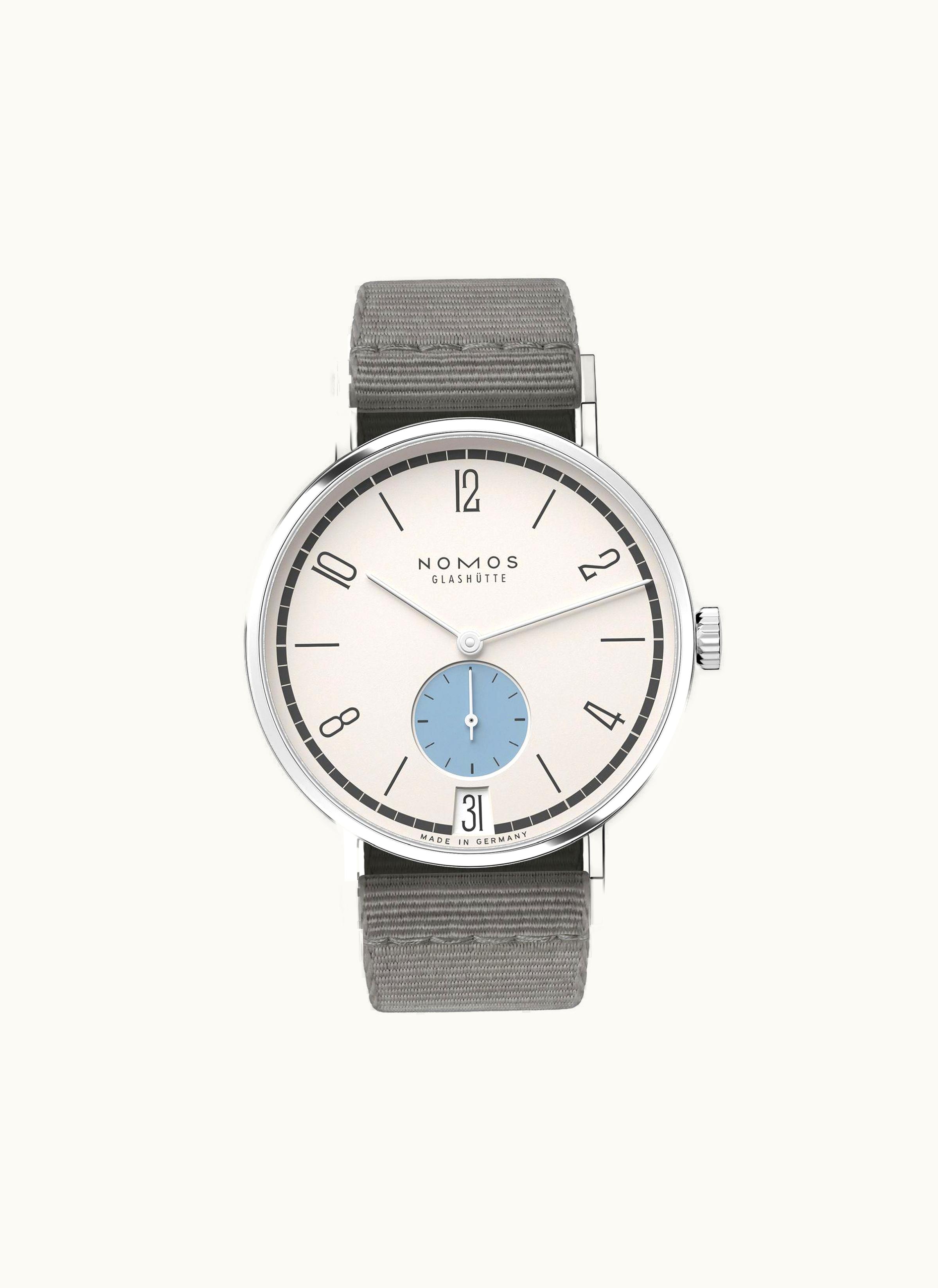 Nomos Glashütte Tangente 33 A Century of Bauhaus Blue