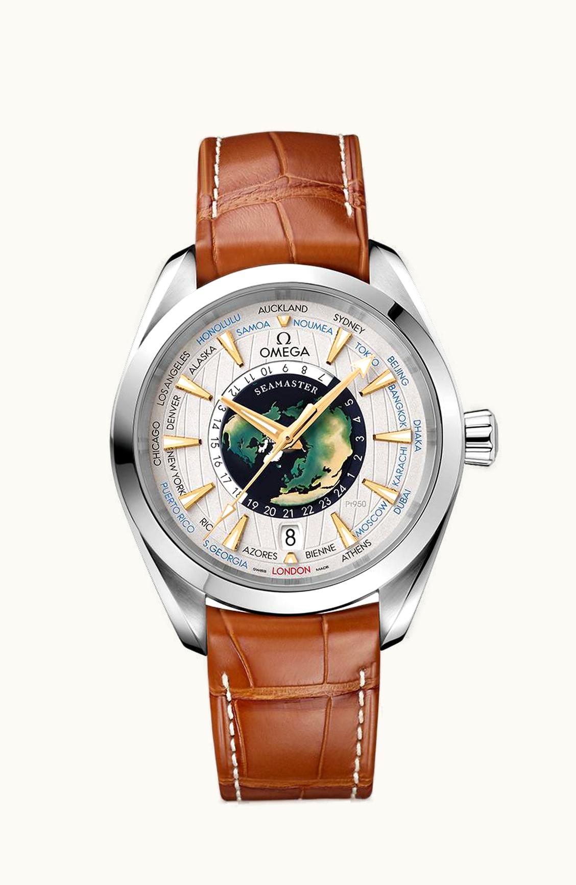 Omega Seamaster Aqua Terra 150M Master Chronometer 43 Worldtimer Platinum / Enamel / Alligator