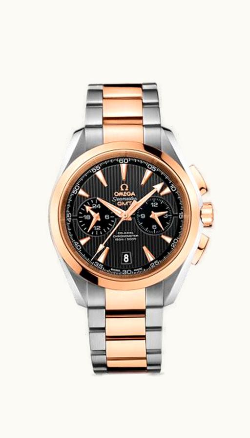 Omega Seamaster Aqua Terra 150M Co-Axial 43 GMT Chronograph Stainless Steel / Red Gold / Grey / Bracelet