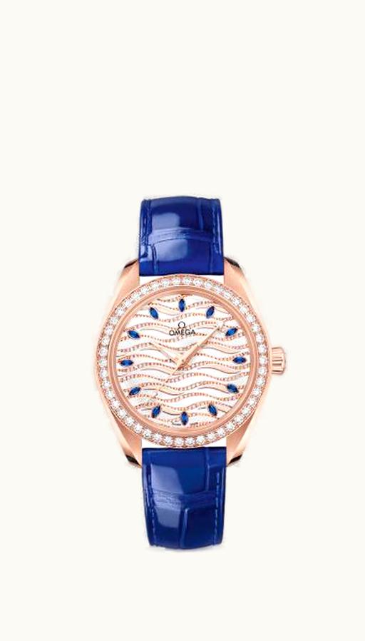 Omega Seamaster Aqua Terra 150M Master Chronometer 34 Sedna Gold / Diamond / Wave Sapphire / Alligator