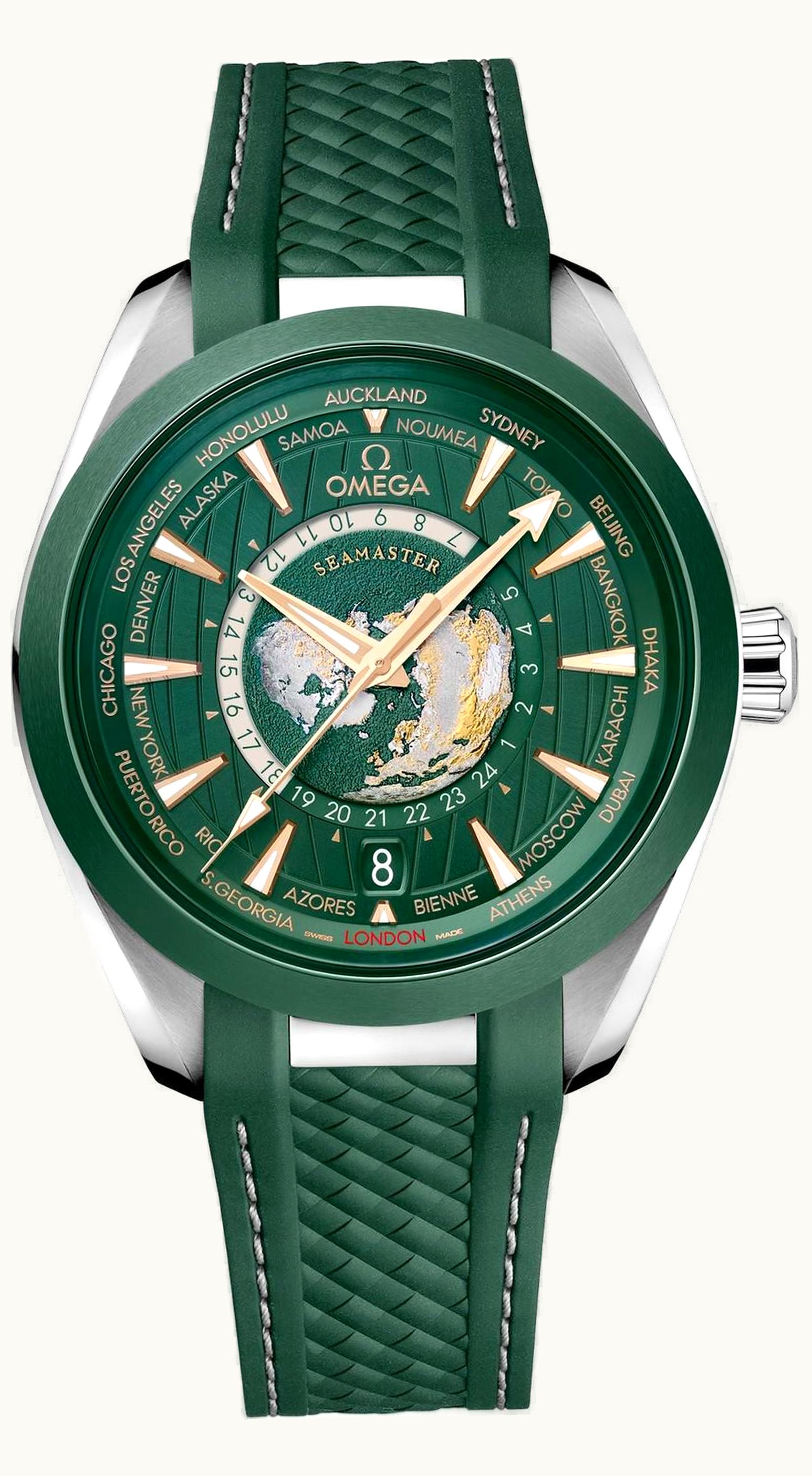 Omega Seamaster Aqua Terra 150M Master Chronometer 43 Worldtimer Stainless Steel - Ceramic / Green / Rubber