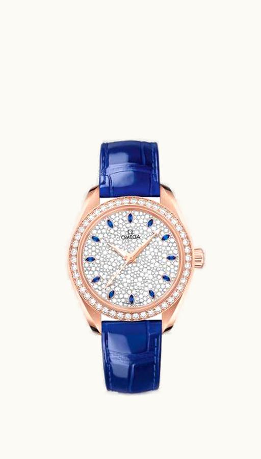 Omega Seamaster Aqua Terra 150M Master Chronometer 34 Sedna Gold / Diamond / Snow Sapphire / Alligator