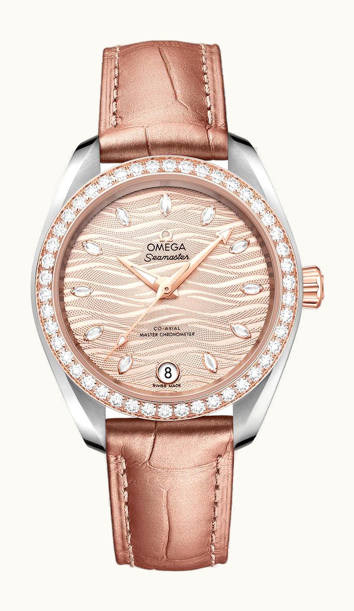 Omega Seamaster Aqua Terra 150M Master Chronometer 34 Stainless Steel / Sedna Gold / Diamond / Grey - Diamond / Alligator