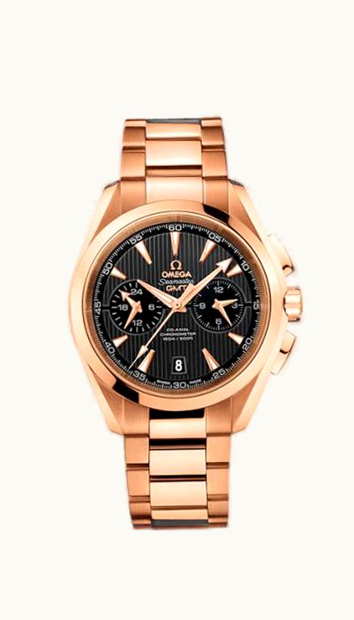 Omega Seamaster Aqua Terra 150M Co-Axial 43 GMT Chronograph Red Gold / Grey / Bracelet