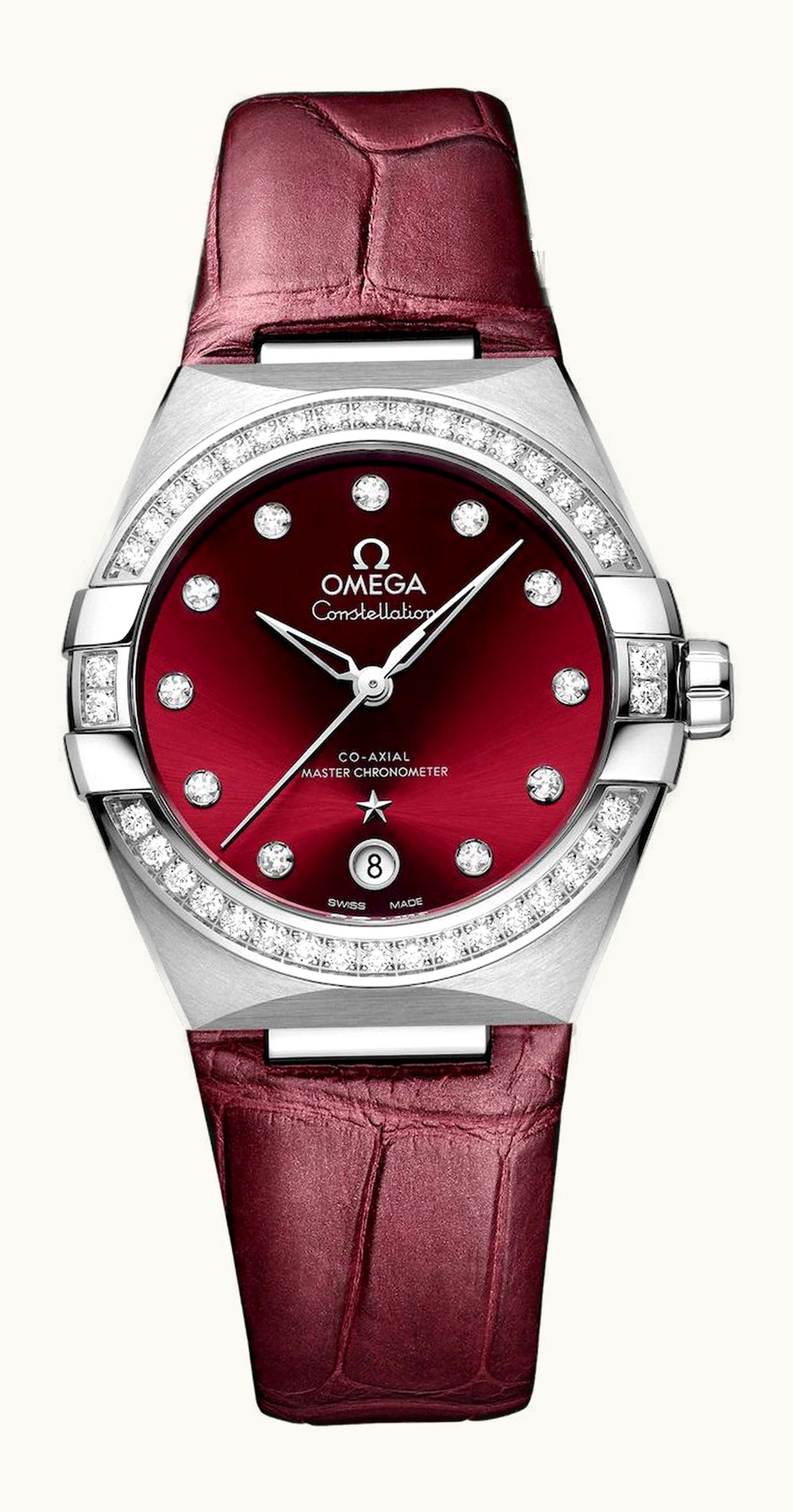 Omega Constellation Master Chronometer 36 Stainless Steel / Diamond / Red / Strap