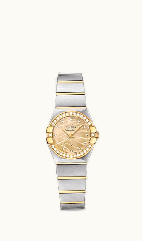 Omega Constellation Quartz 24 Brushed Stainless Steel / Yellow Gold / Diamond / Wavy Champagne MOP