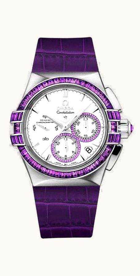 Omega Constellation Co-Axial 35 Chronograph Double Eagle White Gold / Silver / Purple Alligator