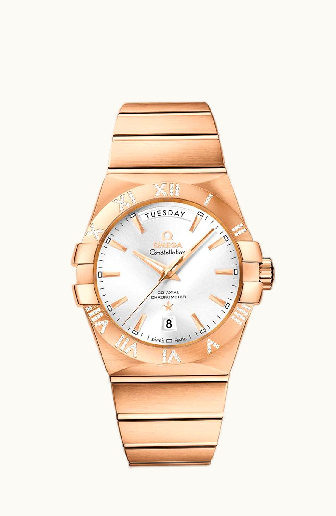 Omega Constellation Co-Axial 38 Day-Date Red Gold / Diamond / Silver