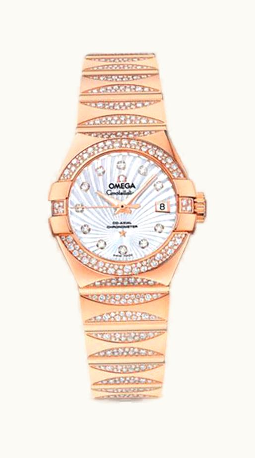 Omega Constellation Co-Axial 27 Polished Red Gold / Waxing Moon Snow / MOP Supernova