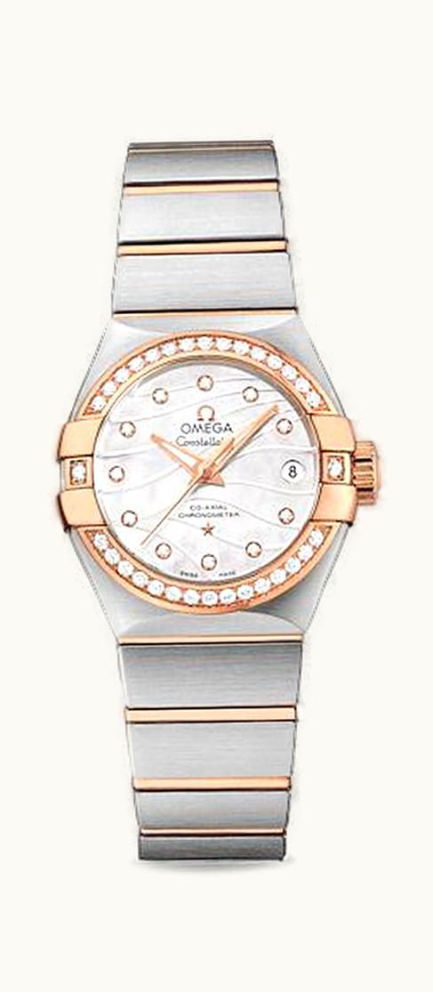 Omega Constellation Co-Axial 27 Brushed Stainless Steel / Red Gold / Diamond / Wavy MOP