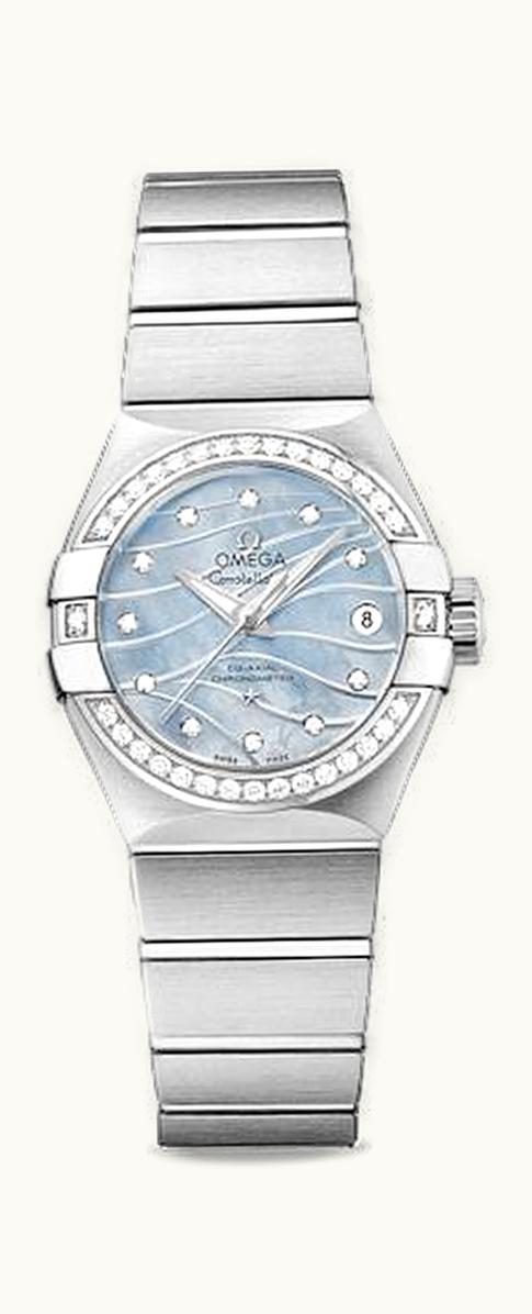 Omega Constellation Co-Axial 27 Brushed Stainless Steel / Diamond / Wavy Blue MOP